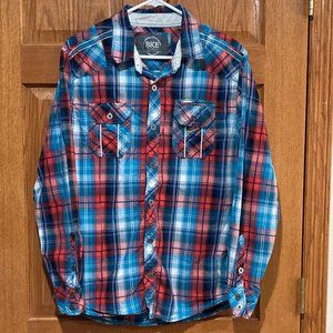 BKE Men's L Standard Fit Long Sleeve Plaid Western Button Down Shirt